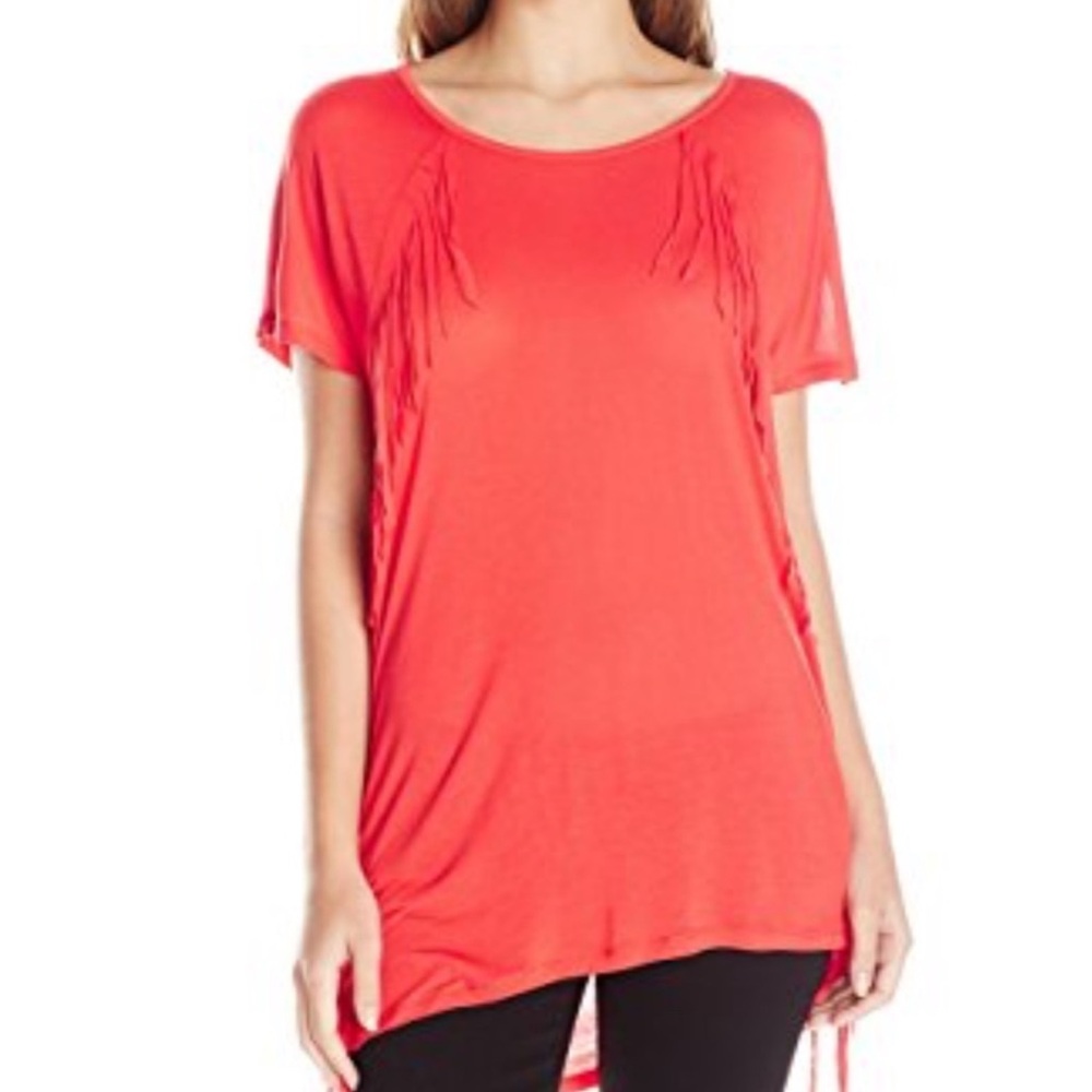 kensie red fringe top